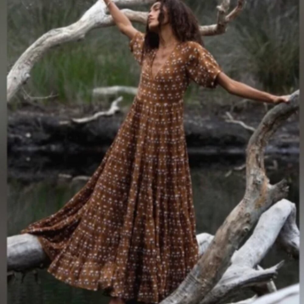 Daughters of India Brown Floral Maxi Dress